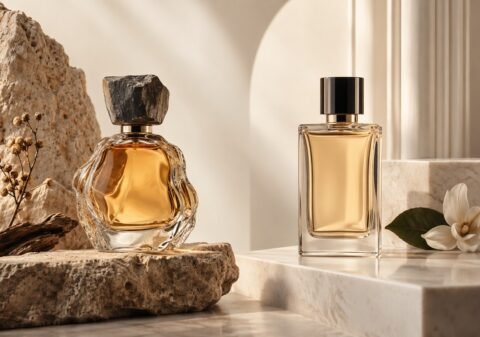 Niche and designer perfume bottles compared side by side